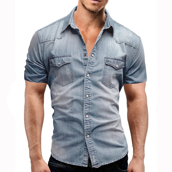 Camisa vaquera de hombre F458 azul claro L