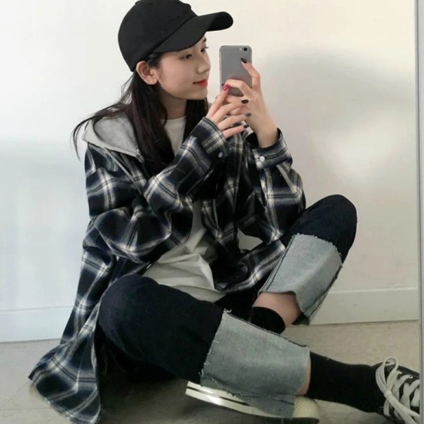 Camisa xadrez feminina P1420 preto M