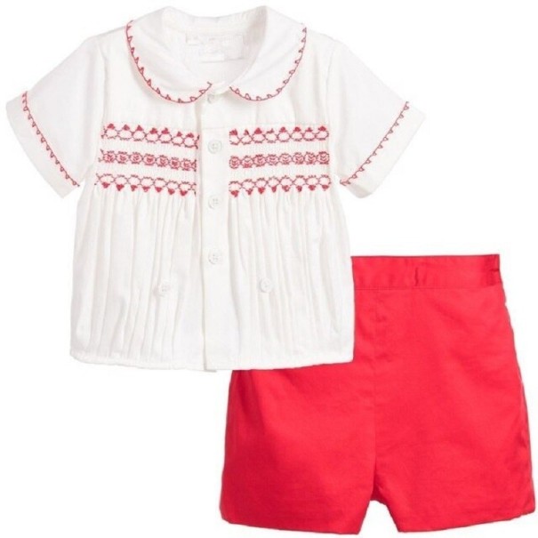 Camisa y pantalón corto para niños L1662 rojo 6-9 meses