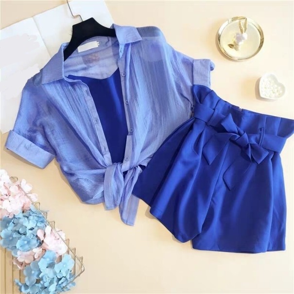 Camiseta, camiseta sin mangas y pantalones cortos de mujer azul M