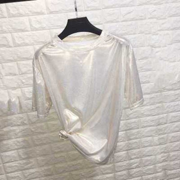 Camiseta con purpurina para mujer crema
