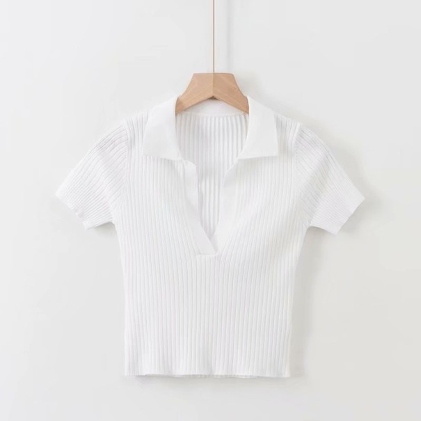 Camiseta corta con cuello para mujer blanco S