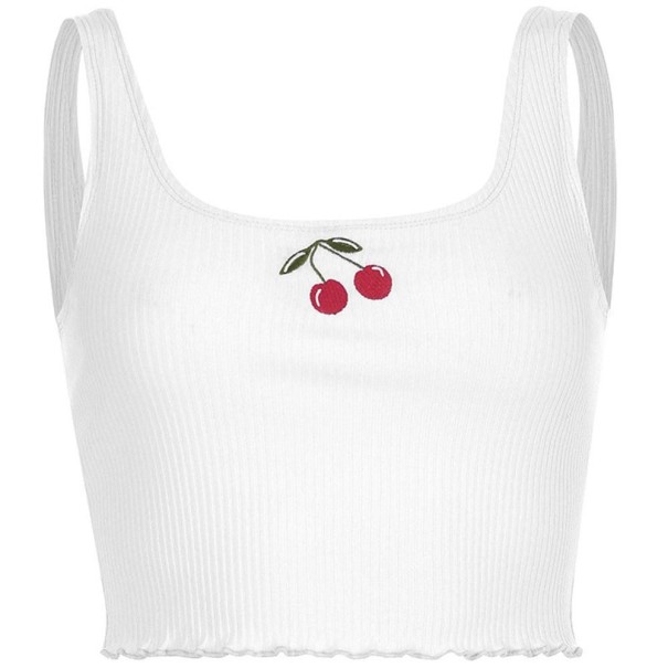 Camiseta corta de tirantes para mujer con cereza blanco M