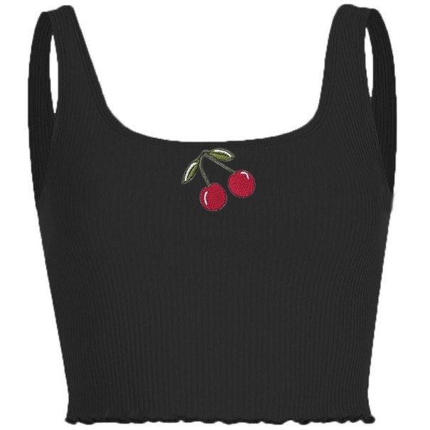 Camiseta corta de tirantes para mujer con cereza negro S
