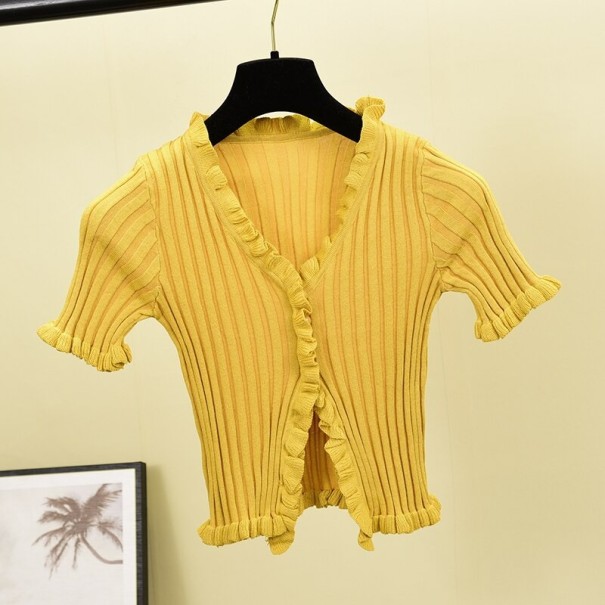 Camiseta corta fruncida para mujer amarillo