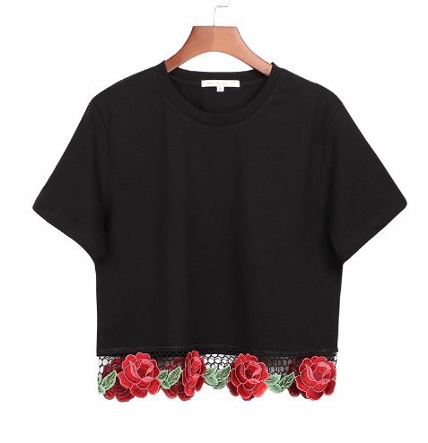 Camiseta corta mujer con flores S