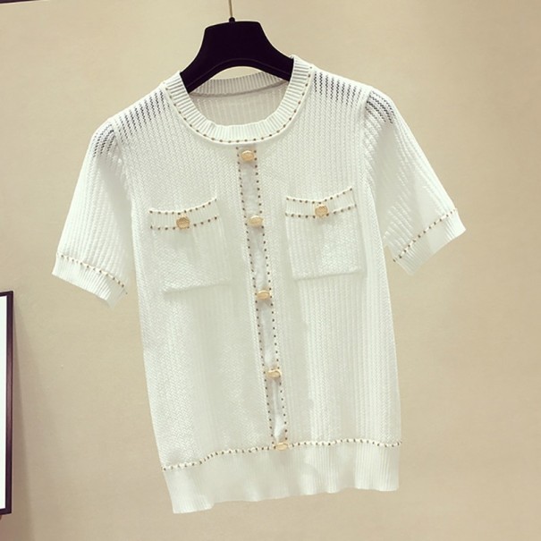 Camiseta de crochet para mujer blanco