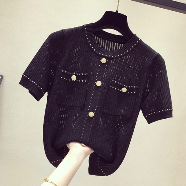 Camiseta de crochet para mujer negro
