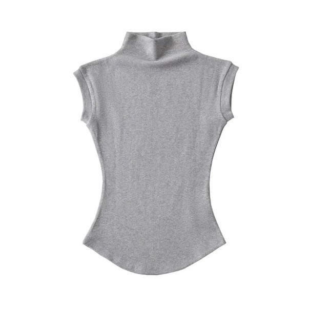 Camiseta de cuello alto sin mangas entallada para mujer Elegante top con cuello alto Corte entallado Blusa de moda para el trabajo y la noche gris S