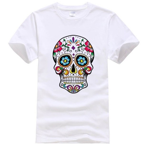 Camiseta de hombre con calavera T2056 blanco M