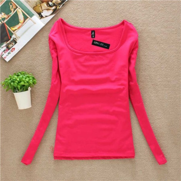 Camiseta de manga larga elástica para mujer rosa oscuro