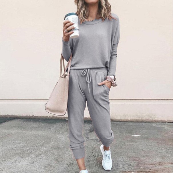 Camiseta de manga larga y pantalón de chándal para mujer gris claro M