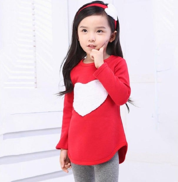 Camiseta de menina com coração e leggings L1229 vermelho 2