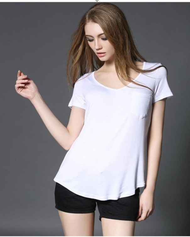 Camiseta de mujer con bolsillo blanco XL