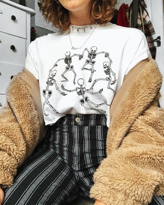 Camiseta de mujer con esqueletos L