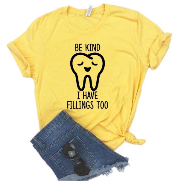 Camiseta de mujer con estampado de dientes amarillo L