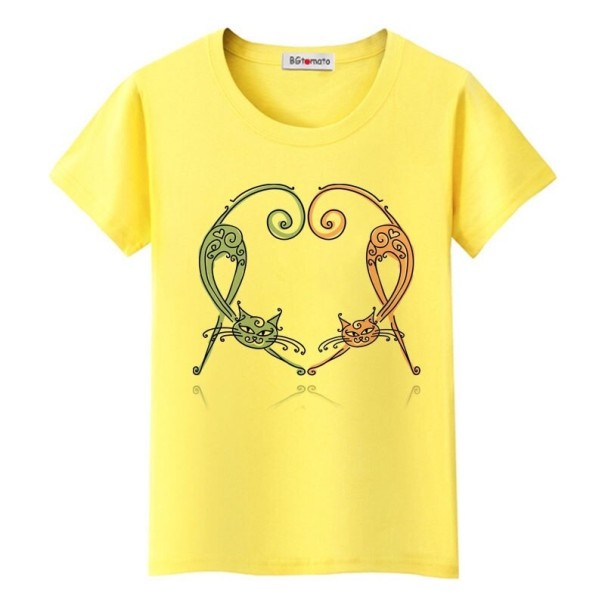 Camiseta de mujer con estampado de gato B385 amarillo XL 2