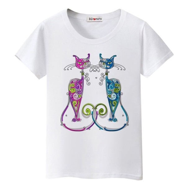 Camiseta de mujer con estampado de gato B385 blanco XXL 1 Camiseta de mujer con estampado de gato B385 blanco XXL 1