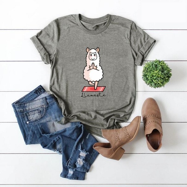 Camiseta de mujer con estampado de ovejas B383 gris 4XL