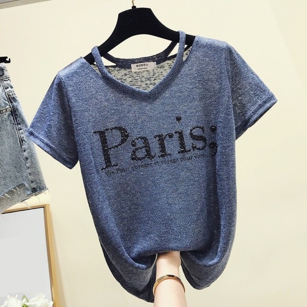 Camiseta de mujer con estampado de París azul M