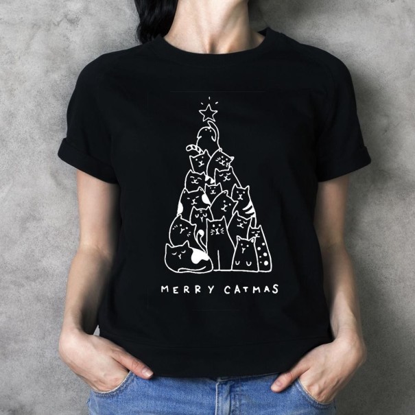 Camiseta de mujer con gatos negro L