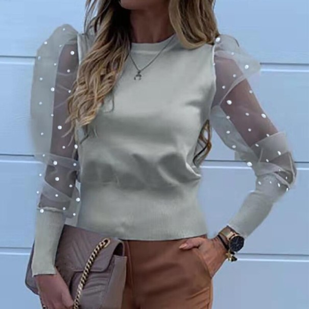 Camiseta de mujer con mangas transparentes gris L 1