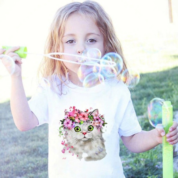 Camiseta de niña con gato blanco 2 A