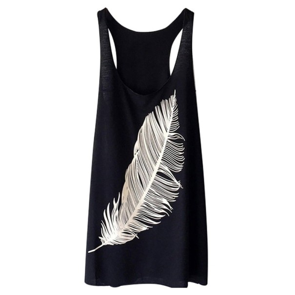 Camiseta de tirantes de mujer con plumas negro S