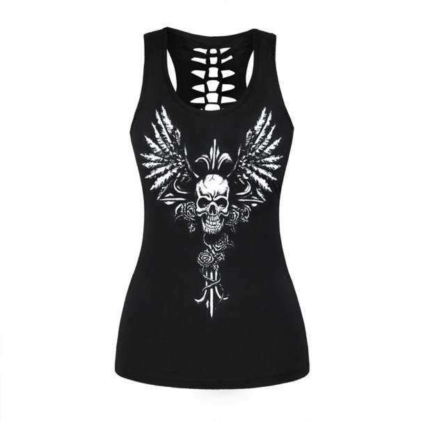 Camiseta de tirantes para mujer con estampado de calaveras S 4