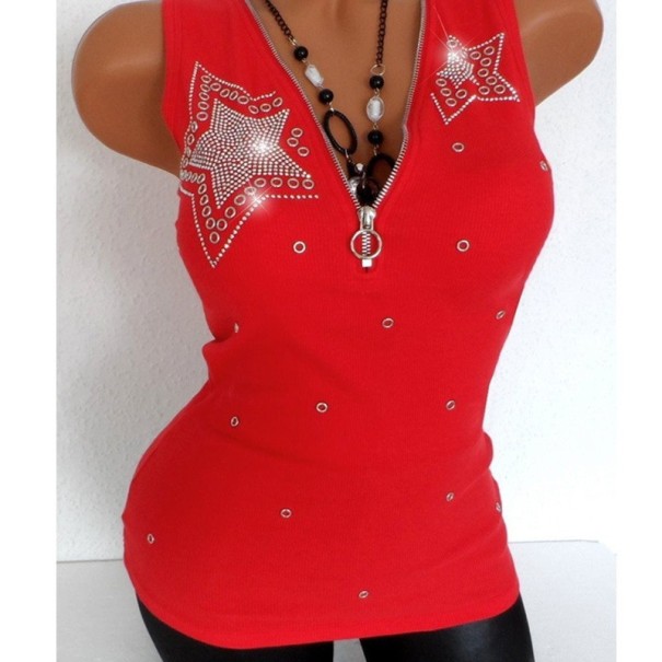 Camiseta de tirantes para mujer con estrellas de lentejuelas rojo XXL