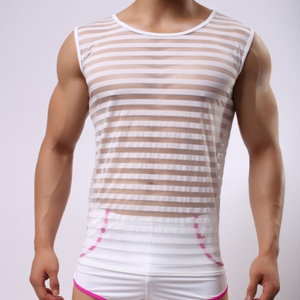 Camiseta de tirantes translúcida para hombre T1974 blanco M