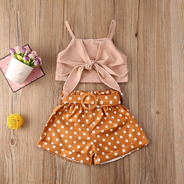 Camiseta de tirantes y pantalones cortos para niñas L1127 marrón claro 2