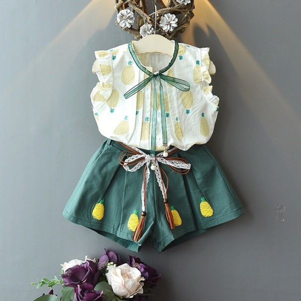Camiseta de tirantes y pantalones cortos para niñas L1444 verde oscuro 12