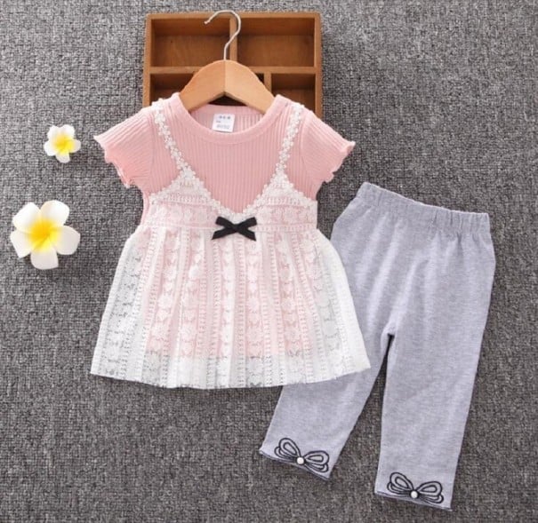 Camiseta e calças para menina L1459 rosa 3