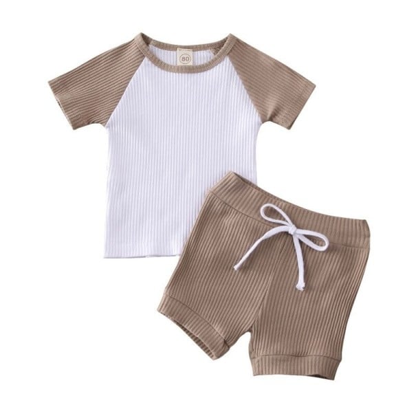 Camiseta e calções para crianças L1185 castanho claro 6-12 meses