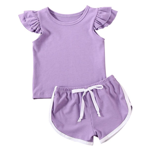 Camiseta e calções para meninas L1118 roxo claro 12-18 meses