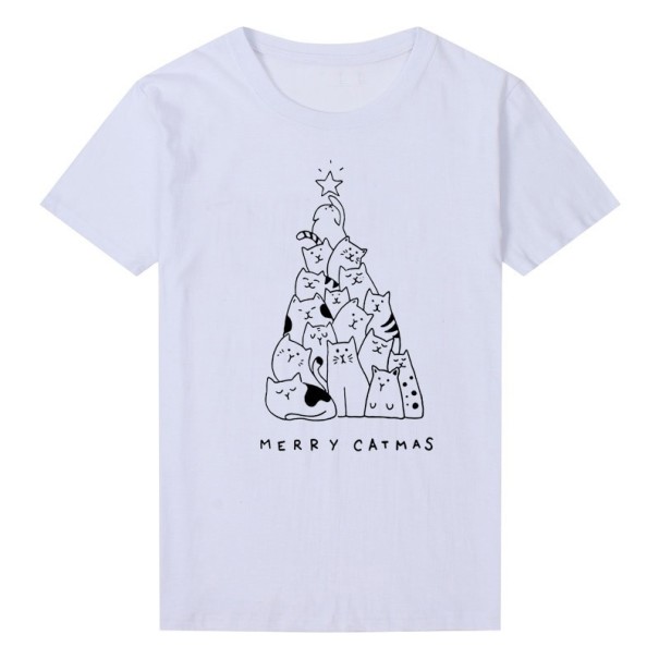 Camiseta feminina com gatos branco L
