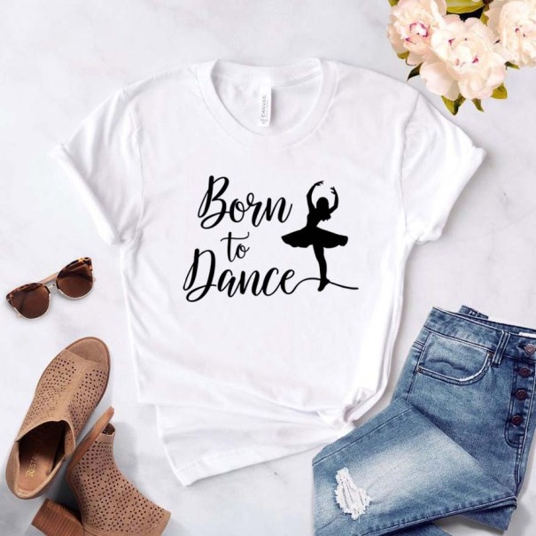 Camiseta feminina com motivo de dança branco L