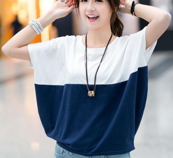 Camiseta holgada bicolor para mujer azul oscuro S