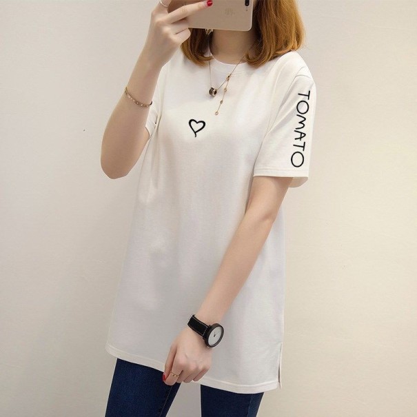 Camiseta larga de mujer con mangas cortas blanco M