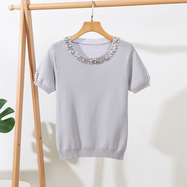 Camiseta mujer con perlas A1317 gris