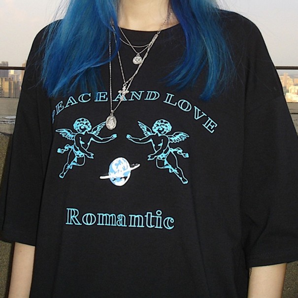 Camiseta negra de mujer con ángeles S