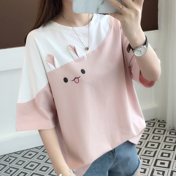 Camiseta oversize de mujer con motivo de conejo rosa XL