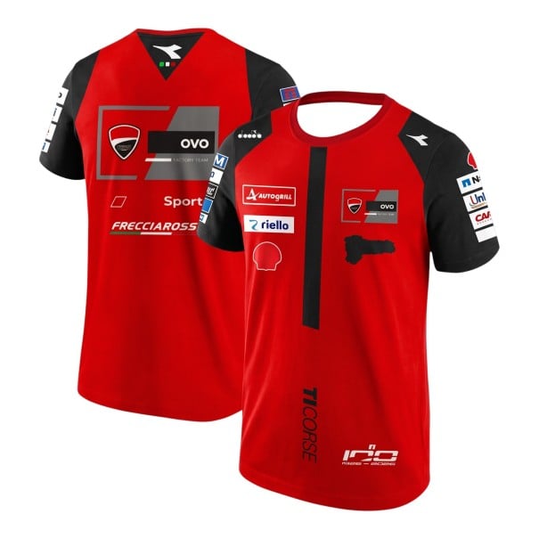 Camiseta roja para hombre sin número con mangas raglán negras y pieza triangular debajo del cuello en estilo de carrera de motociclismo XXS
