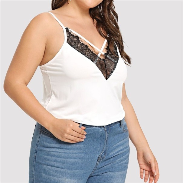 Camiseta sin mangas de encaje de talla grande para mujer blanco 3XL