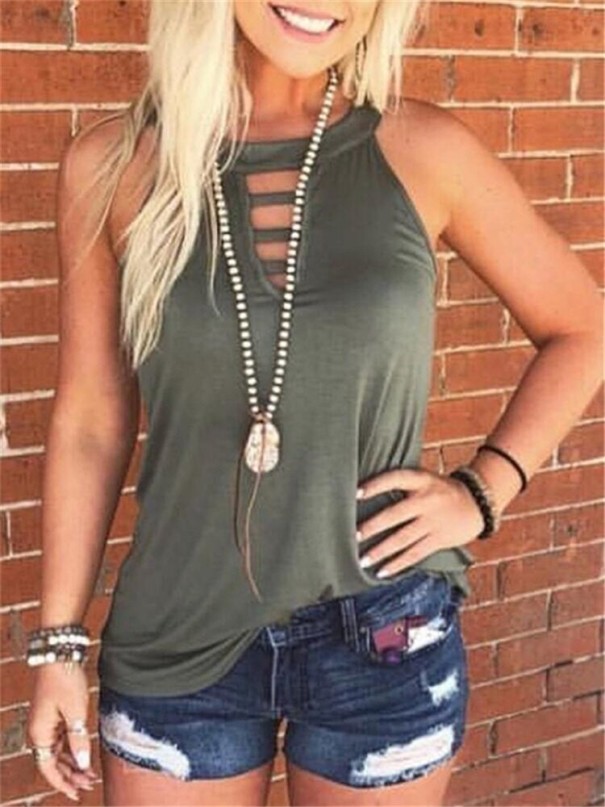 Camiseta sin mangas de mujer A157 verde militar L