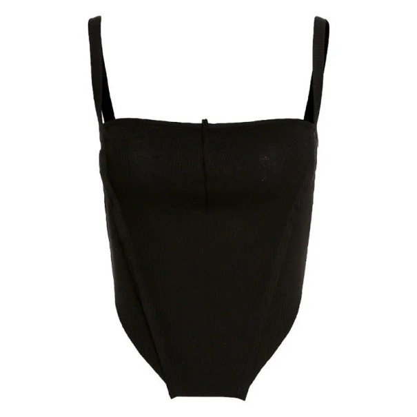 Camiseta sin mangas de mujer de color sólido Crop top Escote redondo Tirantes delgados Poliéster spandex elástico moderno top de verano negro S