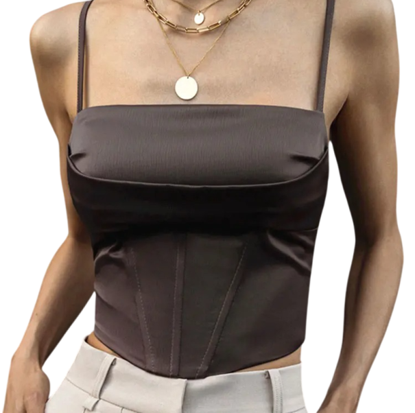 Camiseta sin mangas de mujer de un solo color Escote redondo Tirantes delgados Poliéster algodón Top ligero y cómodo para el verano y para capas marrón L