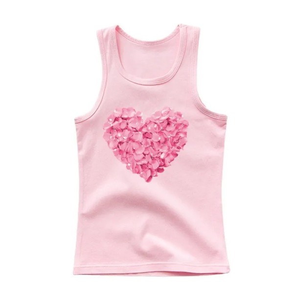 Camiseta sin mangas de verano para niñas 100% algodón Camiseta de princesa de un solo color con corazón rosa Camiseta suave y cómoda en varios colores rosa 14