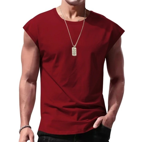 Camiseta sin mangas para hombre de un solo color Material de poliéster Escote redondo Corte recto ligero Para deporte y ocio Uso veraniego de secado rápido rojo L